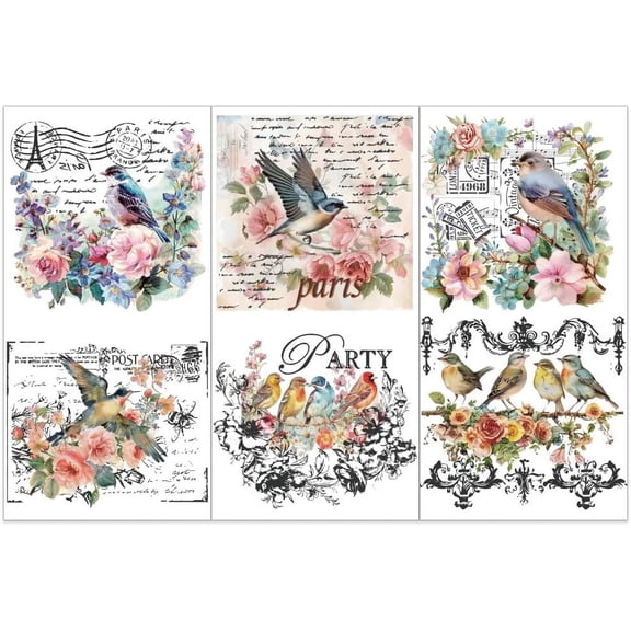 1 Set 3Pcs/Set Bird Rub on Transfers for Furniture and Crafts 6x12 Inch Vintage Bird Poetry Stamp Stickers Furniture Transfer Sticker Waterproof Decorative Stickers for Wood Furniture Home Decor