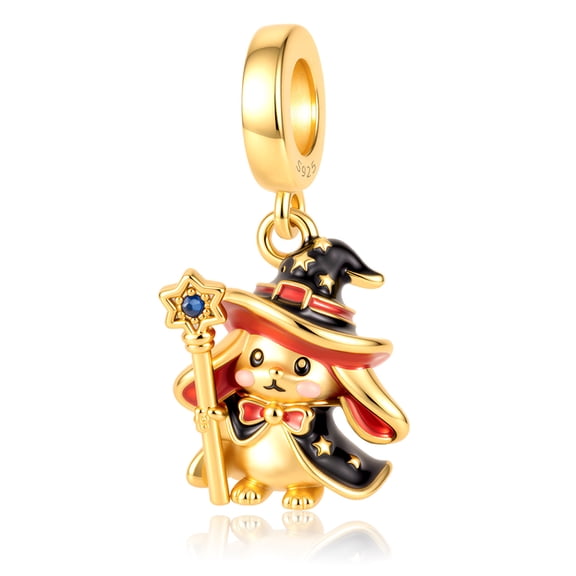 925 Sterling Silver Golden Wizard Bunny Dangle Charm for Bracelet Charms Necklace Pendants Jewelry