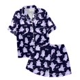 thumbnail image 7 of siminsem Womens Satin Pajama Set Graphic Printed Cute Button Down Short Sleeve Sleepwear Top with Soft Lounge Shorts Lightweight Loungewear Two Piece Pjs for Home, Purple,S, 7 of 7