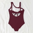 thumbnail image 5 of NMMUED Swimsuit for Women One Shoulder Scalloped Bathing Suit One Piece Tummy Control Full Coverage Ruched Swim Suits Wine S, 5 of 7