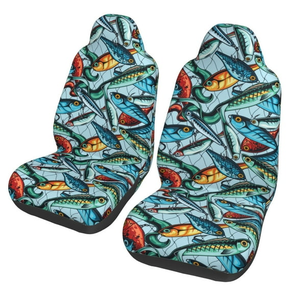 Yiaed Colorful Fishing Baits Print Car Seat Covers,Universal Auto Seats Protector Fits for Car,SUV Sedan,Truck,Automotive Seat Covers & Accessories(Two packs)