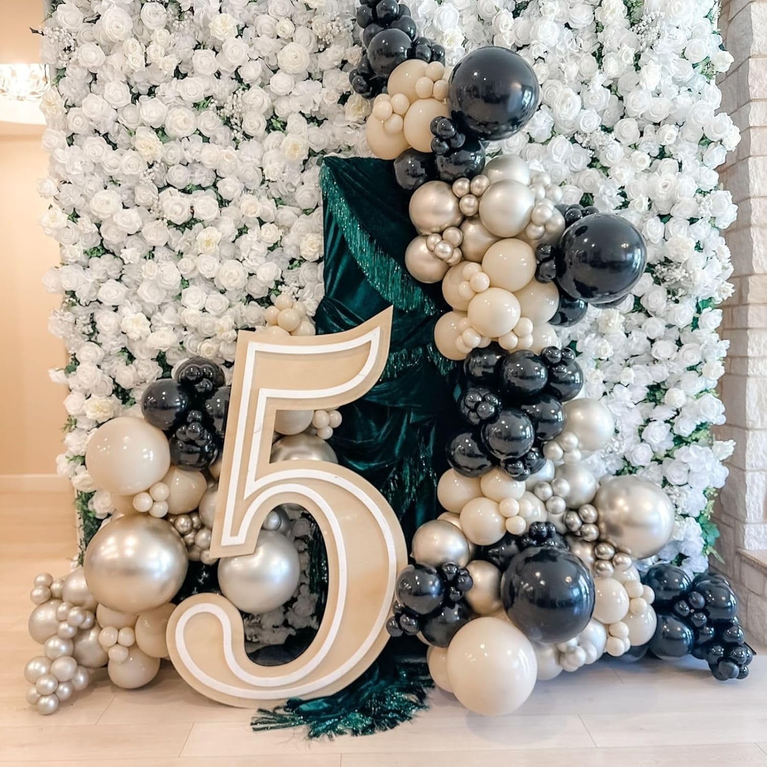 Black Gold Balloon Arch Kit,Sand White Balloon Garland with Star Foil Balloons Metallic Champagne Gold Balloons for Birthday Baby Showers  Wedding Party Decorations