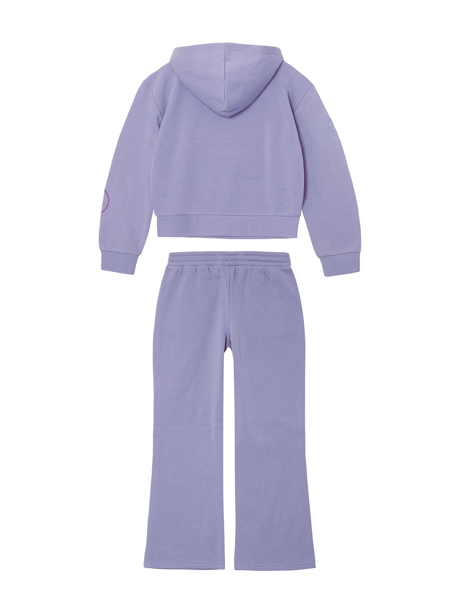 Planet Gold Girls' Rhinestone Smiley Face Embellished Fleece Hoodie and Pant, 2-Piece Set, Sizes 4-18