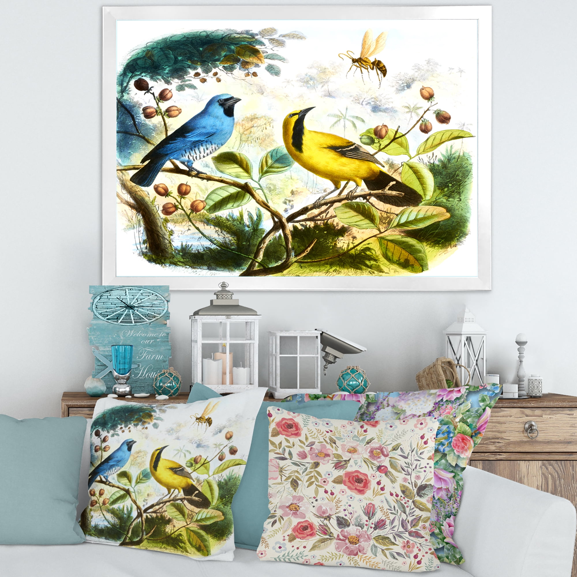 Designart 'Yellow and Blue Bird In The Wild' Traditional Framed Art Print