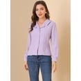 thumbnail image 2 of INSPIRE CHIC Women's V Neck Ruffled Collare Swiss Dots Puff Sleeve Button Front Shirt, 2 of 6