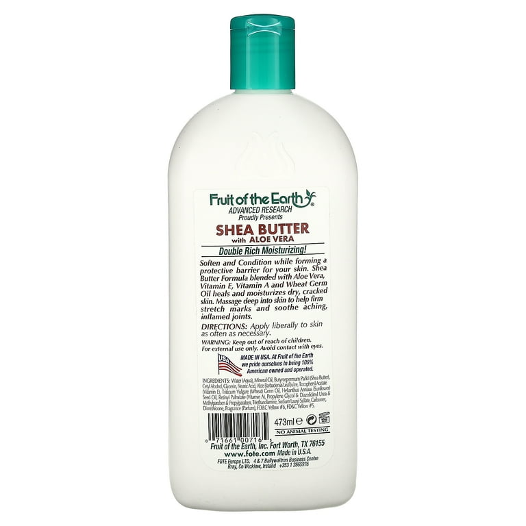Skin Repair Shea Butter & Aloe Vera Skin Care Lotion 16 oz Made in USA by  Fruit of the Earth