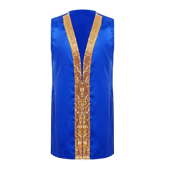 Doomiva Girls Boys Sequins Satin Dance Tunic Liturgical Praise Dance Top Sleeveless Open Front Split Worship Choir Robe Royal Blue 6