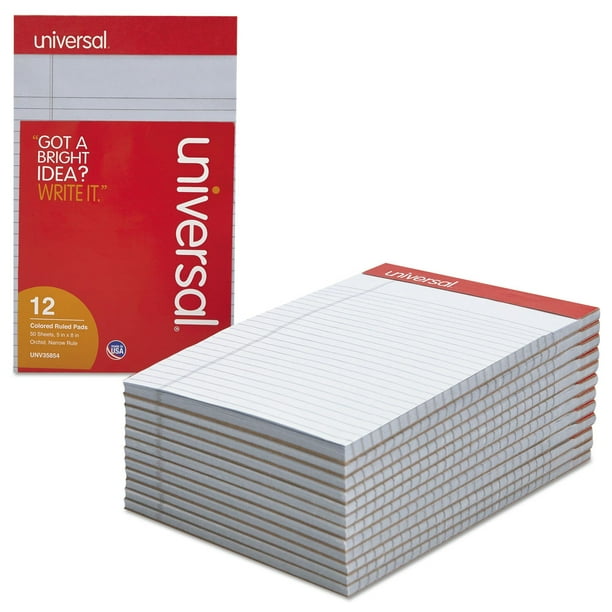Bloc de notas universal 35854, regla estrecha de colores, 5 x 8 pulgadas, 50 hojas
