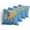 thumbnail image 5 of Ambesonne Tribal Throw Pillow Cover 4 Pack, Skull with Feathers Folk, 18", Violet Blue Cream Pearl, 5 of 7