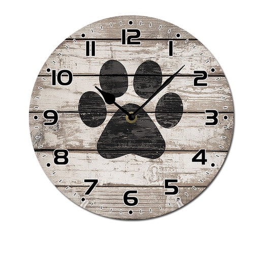 ZXCXRQFa Silent Clocks Dog Paw Print Shaped Wall Clock Non Ticking Silent Kitchen Clock Round Battery Operated Clocks 10 inch for Living Room Bedroom Decor