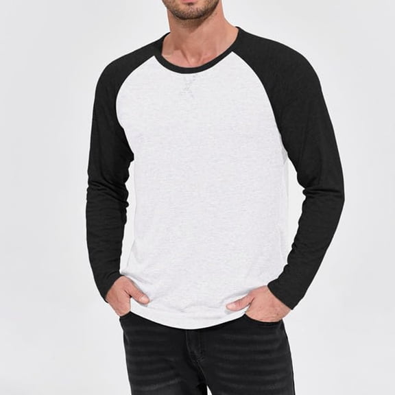 asjyhkr Long Sleeve Shirt for Men Crew Neck Color Blocked Cotton Fashion Athletic Running Gym Finess Shirt