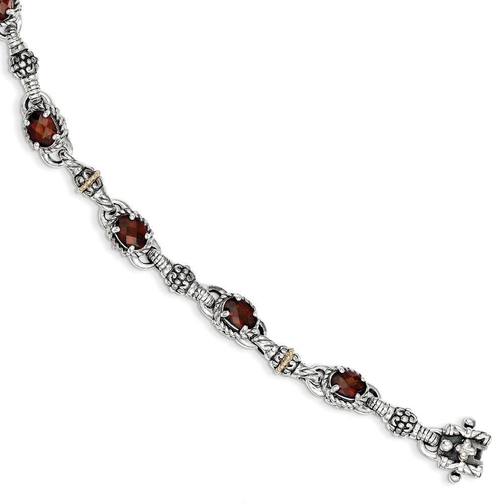 GEMAPEX 14K Two-Tone Gold bracelet Gemstones Yellow Garnet Oval Red 7.25 in 8 mm