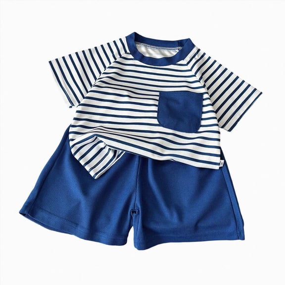 CAICJ98 Summer Clothes for Toddler Baby Boys 3 6 12 18 24 Months 2T 3T 4T 5T Boys Outfits Embroidery Short Sleeve T-Shirt Shorts Sets Casual Truck Excavator Dinosaur Outfits (Blue,18-24 Months)