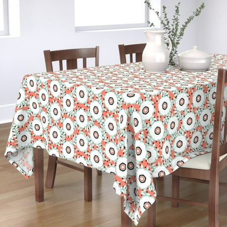 

Cotton Sateen Tablecloth 70 Square - Flowers Leaves Mint Coral Floral Vintage Style Spring Daffodil Black White Daisy Flower Print Custom Table Linens by Spoonflower