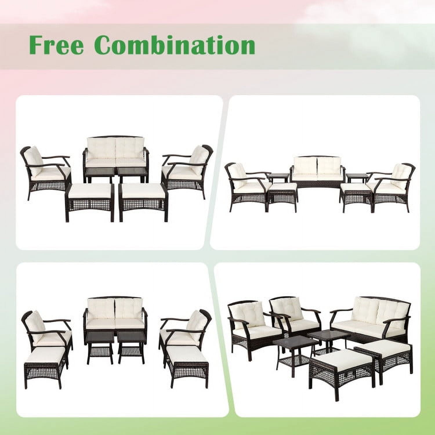 Aimee Lii 7 Pieces Wicker Furniture Set, Outdoor Patio Furniture with Waterproof Cover, White Aimee Lii 7 Pieces Wicker Furniture Set, Outdoor Patio Furniture with Waterproof Cover, White