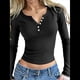 thumbnail image 1 of Camisetas Henley de Larga para Mujer, Ropa de Otoño, Ajustadas, Informales, para el Trabajo, Básicas, Bonitas, Camisetas con Cuello en V y Botones Negro XL, 1 of 6