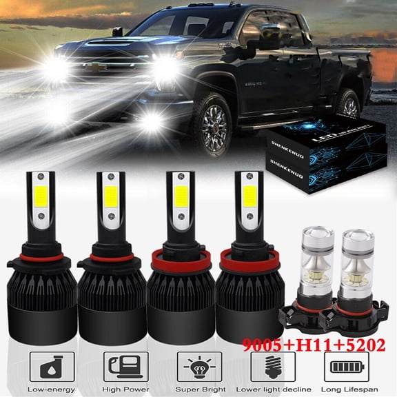 For Silverado 1500 2500 3500 2007-2015 Headlights,9005 H11 High and Low Beam Bulbs 5202 Fog Beam 6pcs