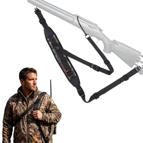 black Camouflage Rifle Sling for Hunting, 3-Point Quick Release Adjustable Gun Sling, 1" Padded Shoulder Strap with Metal Swivels, 26-40 inch