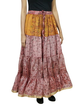 Mogul Womens Maxi Sari Skirt Full Flare Printed Boho Chic Gypsy Summer Beach Long Skirts