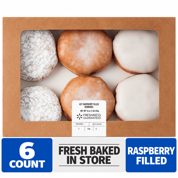 Freshness Guaranteed Raspberry Filled Bismark's, 16 oz, 6 Count