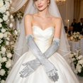 thumbnail image 4 of HuangHuanChen Satin Gloves for Women Solid Color Elegant Formal Long Opera Gloves Wedding Prom Long Opera Party 1920s Satin Tea Party Gloves Stretchy Elbow Length Bridal Gloves Silver One Size, 4 of 5