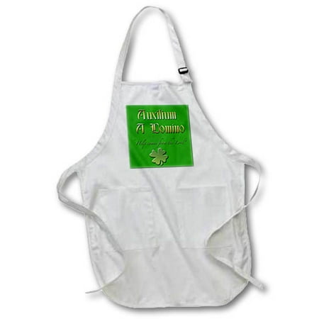 

3dRose An Irish motto Help comes from Lord in Latin in gold color text on Irish green background Medium Length Apron 22 by 24-inch With Pouch Pockets