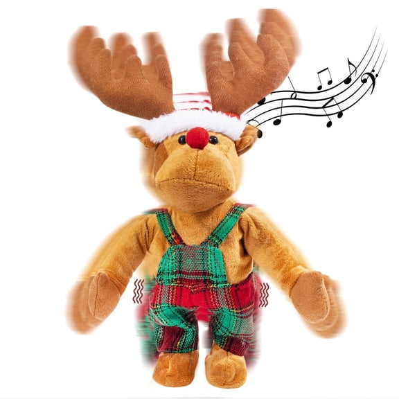 Red Nose Reindeer Toy with Music Singing Dancing Christmas Reindeer Decoration Musical Holiday Display Playing Jingle Bells