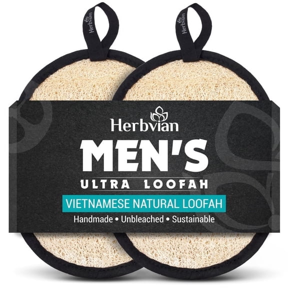 2-Pack Natural Vietnamese Loofah for Men, Handmade Body Scrubber Pads – 100% Plant-Based Exfoliating Shower Sponge for Deep Cleansing, Gentle Skincare & Eco-Friendly Bathing – Ideal for Men