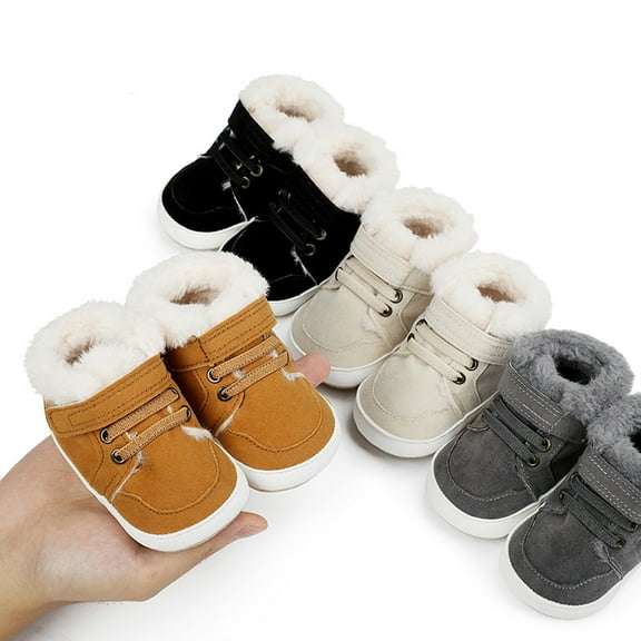 Emy Dola Unisex Baby Girls Boys High Top Sneaker Winter Booties Soft Sole Anti-Slip Faux Fur Lined Newborn Infant Prewalker First Walking Shoes