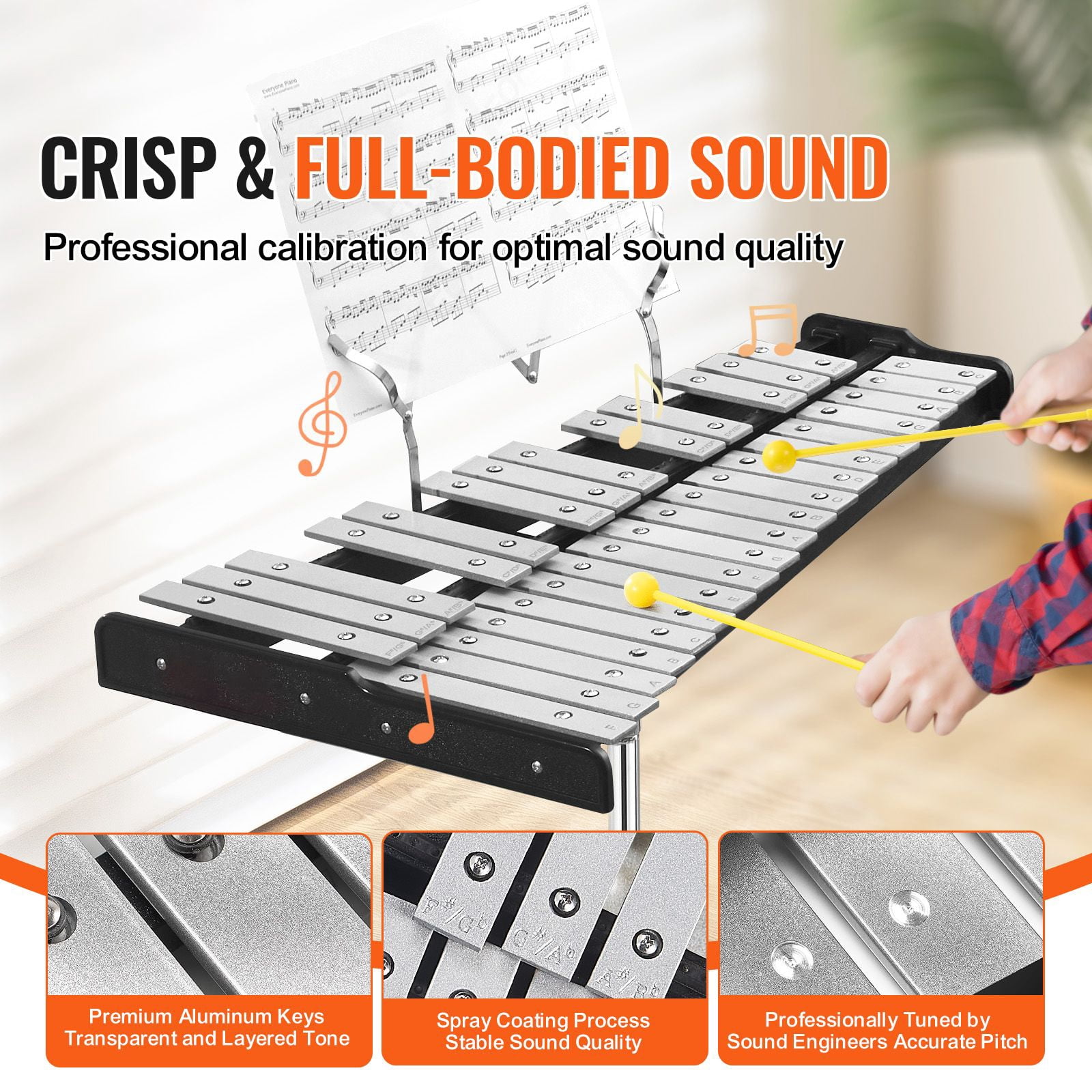 32-Note Glockenspiel Xylophone Bell Kit with Stand & Carrying Bag | Professional Percussion Set Includes Mallets, Drum Sticks, Music Stand, 8" Practice Pad for Students & Adults