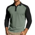 thumbnail image 4 of MIXUE Polo Shirts For Men Autumn Winter Color Block Print Lapel Button Down Long Sleeve Casual Tops Daily-Wear,Green,XL, 4 of 9