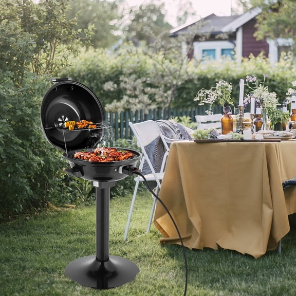 BAYUELSWU Electric BBQ Grill, 1600W Tabletop Electric Barbecue Grill with Stand Portable for Camping, Party (Black)