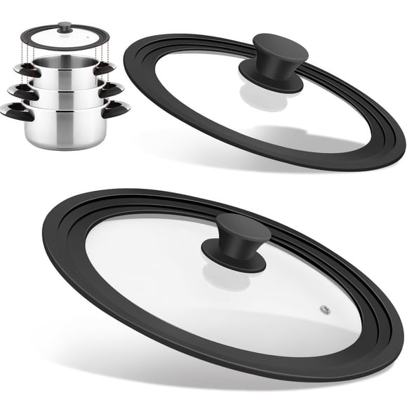 2 Piezas Tapas para Sartenes,Tapa de Vidrio de Silicona,Tapas Universal para Ollas Sartenes Adapta a Utensilios de Cocina de 20 22 24 26 28 30cm,con Ventilación de Vapor, Mango de Tacto Fr&
