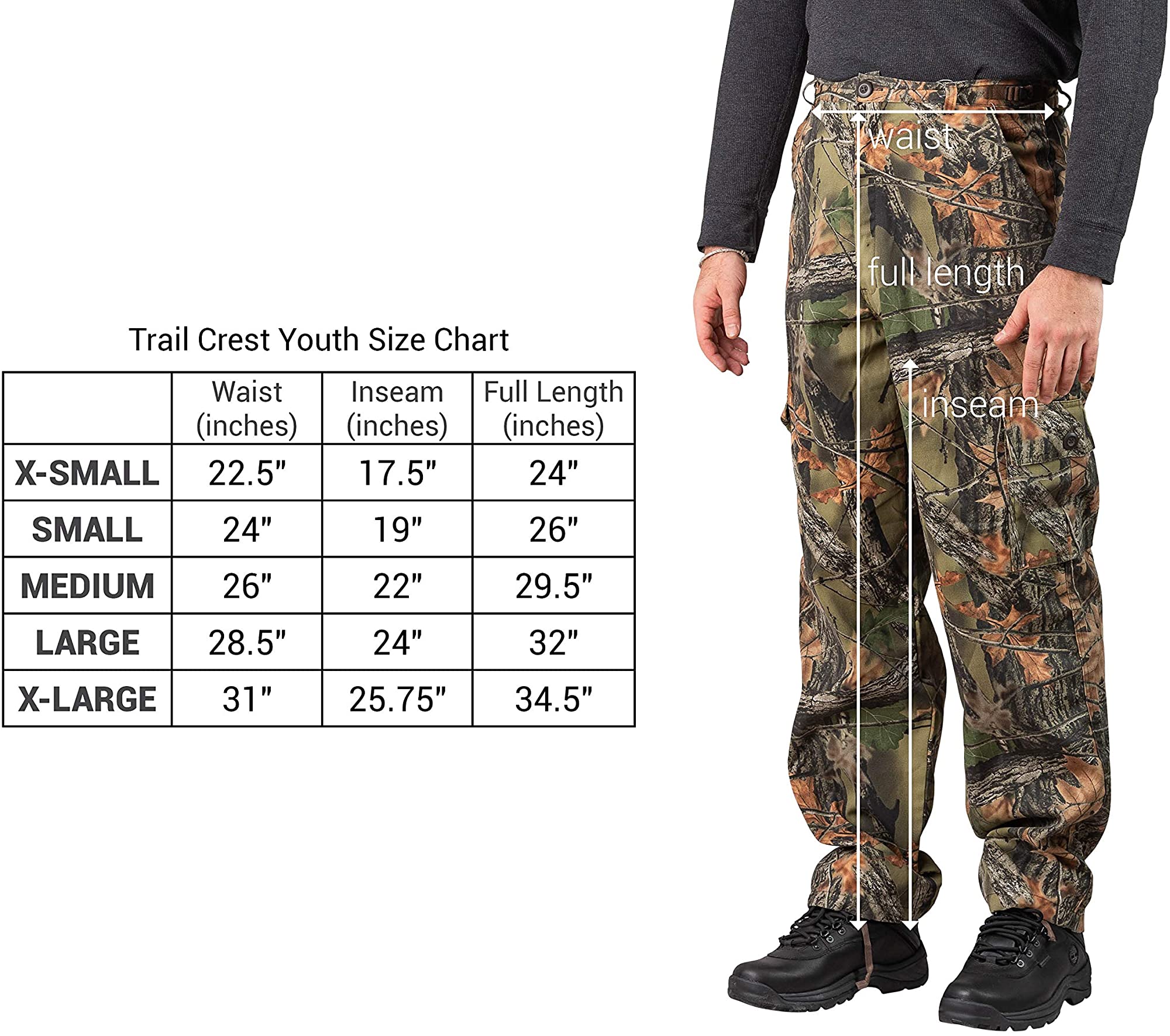 TrailCrest Boys Camo Hunting Pants with 