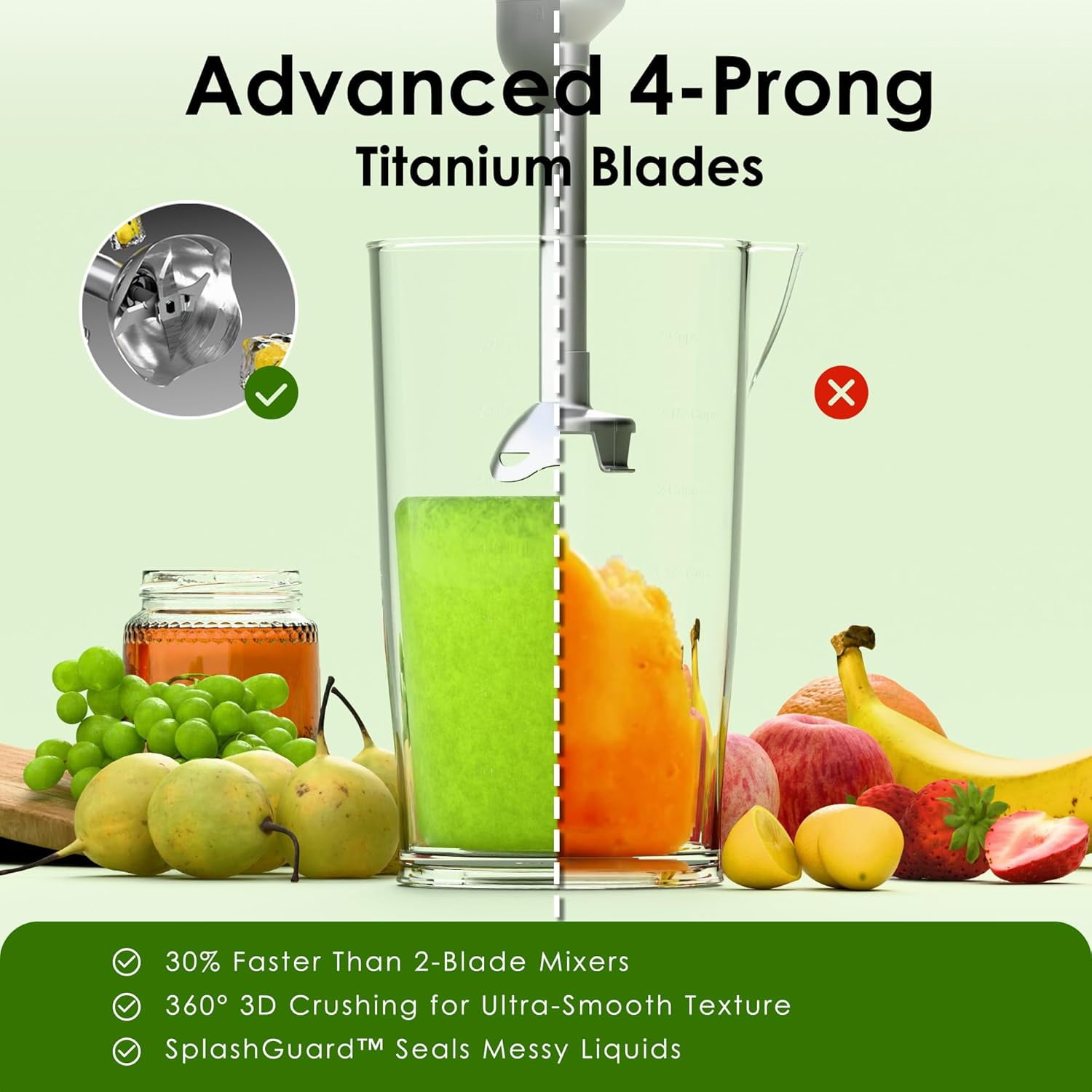 Cordless Immersion Hand Blender 5-in-1 with 2000mAh Battery, BPA-Free Stainless Steel Accessories for Smoothies and Soups