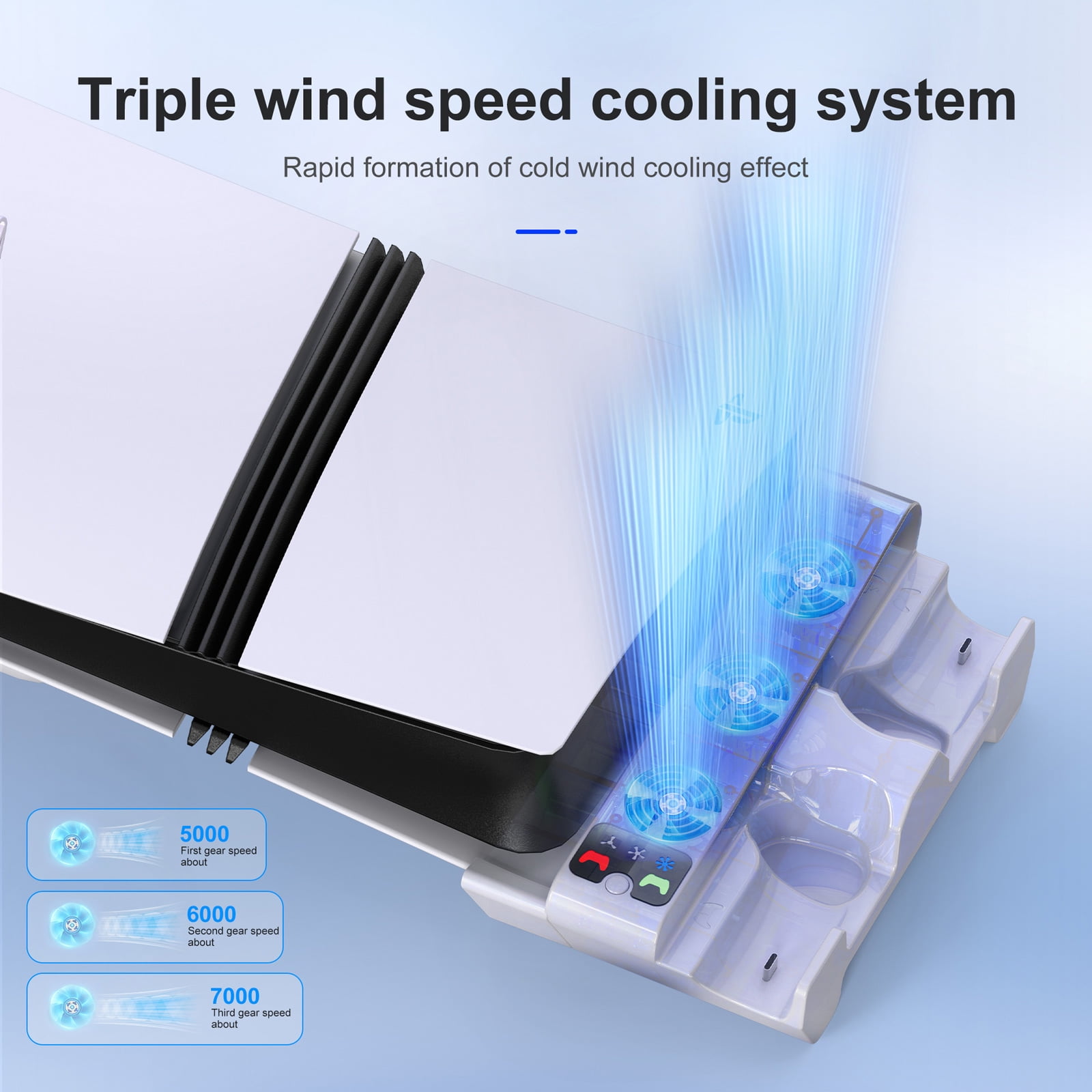 Horizontal Cooling Station for PS5 Slim/Pro Cooling Stand with Controller Charging Station for PlayStation 5 Slim/Pro Console Accessories Kit with 3 Level Cooler Fan (NOT Fit 2020 PS5)