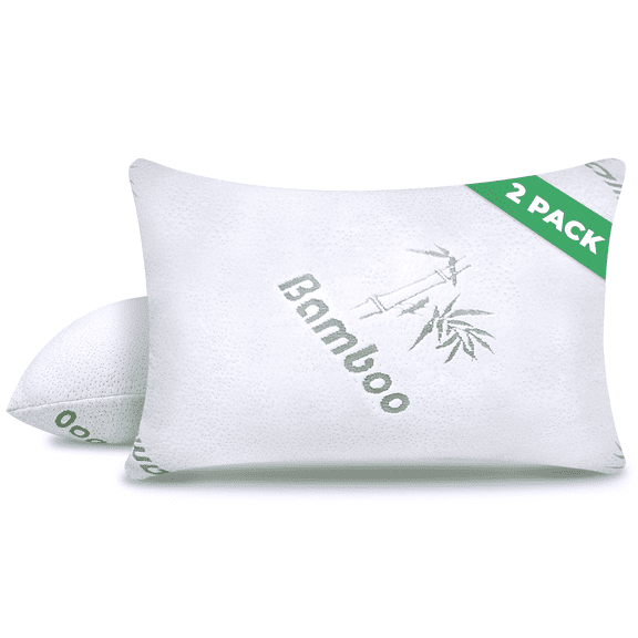 Sleepavo Memory Foam Pillows Queen Size Set of 2 - Cooling Bed Pillows for Sleeping - Back, Stomach, Side Sleeper Firm, Comfy Cool Shredded - 2 Pack, Rayon Derived from Bamboo for Adult, Teen, Kids
