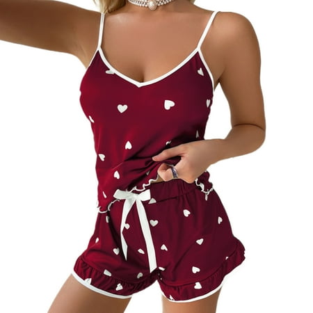 

Pajama Set 2 Pieces Sleepwear Home Suit Night Wear Camisole And Shorts Pajamas