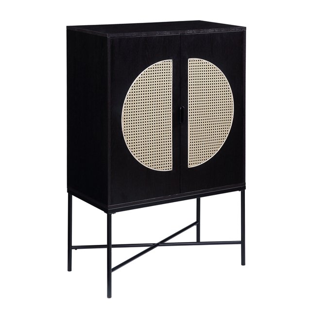 ACME Colson Armoire à Vin Rectangulaire 2 Portes avec Insert en Rotin en Noir