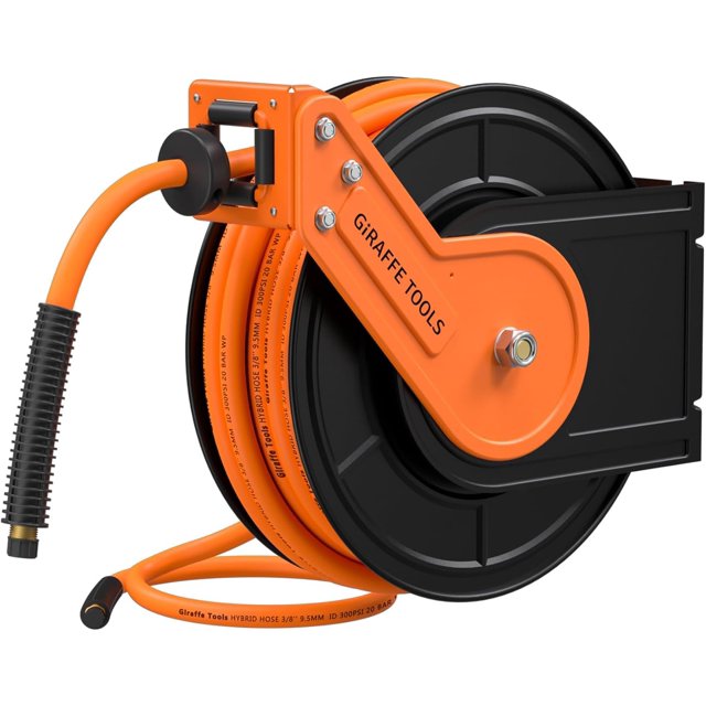 Manguera de aire retráctil Jiraffe Tools TA15B, manguera híbrida retráctil de 15 m