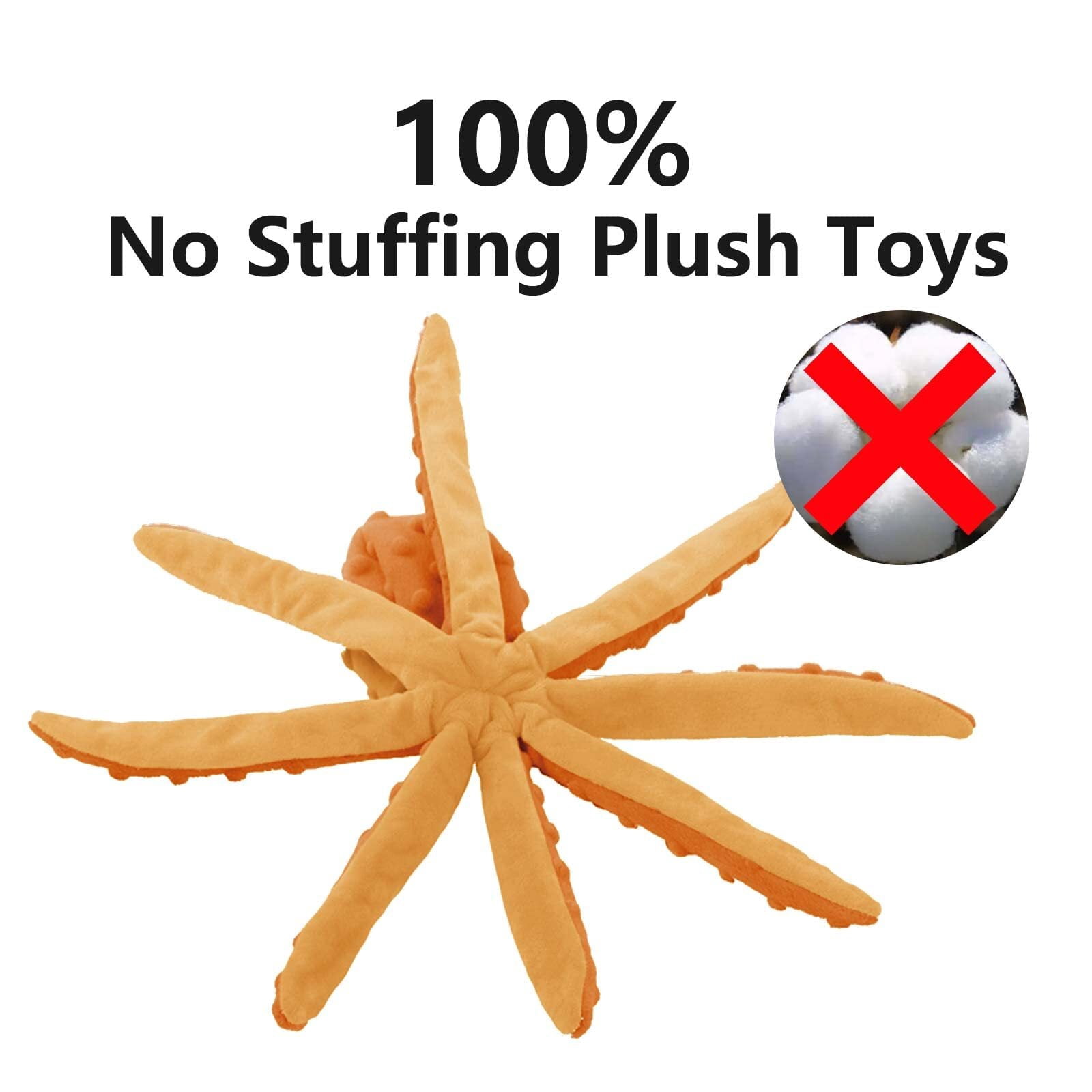 No Stuffing Crinkle Plush Dog Toys, 2 Pack Octopus Squeaky Dog Toys for Teething, Soft & Durable Interactive Dog Chew Toys for Puppies, Small, Medium and Large Dogs Training (Green+Orange)