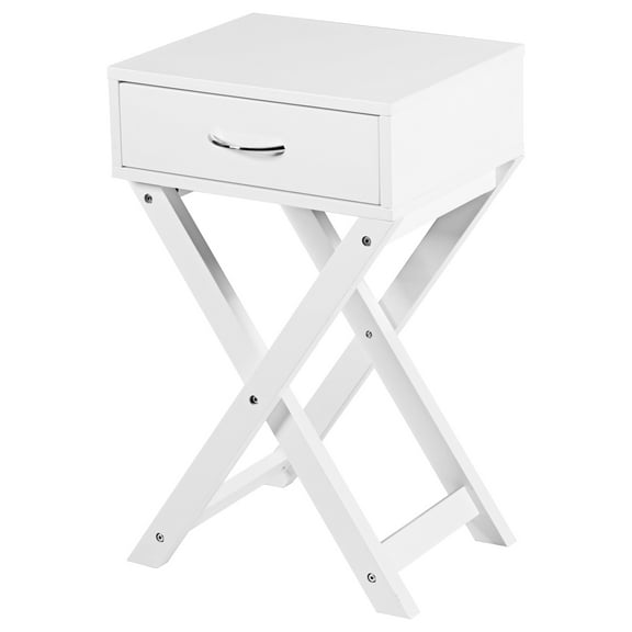 Topbuy Modern Versatile Nightstand X-shape Wooden End Table with Drawer Accent Side Table for Bedroom White