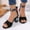 Black, variant on Aueoeo Women Retro Sandals Peep Toe Elegant Low Blocked Heeled Sandals Flower Printed Comfortable Shoe With Ankle Strap
