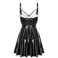 thumbnail image 4 of YONGHS Women's Faux Leather A-Line Dress Steampunk Ruffle Mini PU Dresses Rave Party Clubwear Black 3XL, 4 of 7