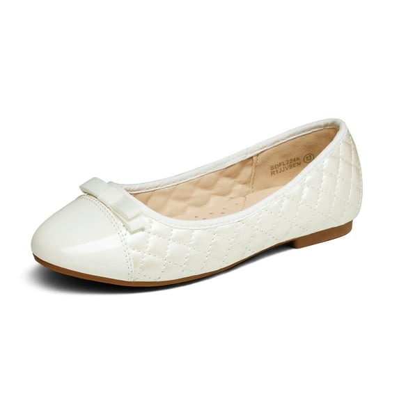 Dream Pairs Girls Dress Shoes Cute Bow Flower Girl Slip-on Ballet Flats (Little Kid/Big Kid) SDFL224K BEIGE/WHITE Size 5