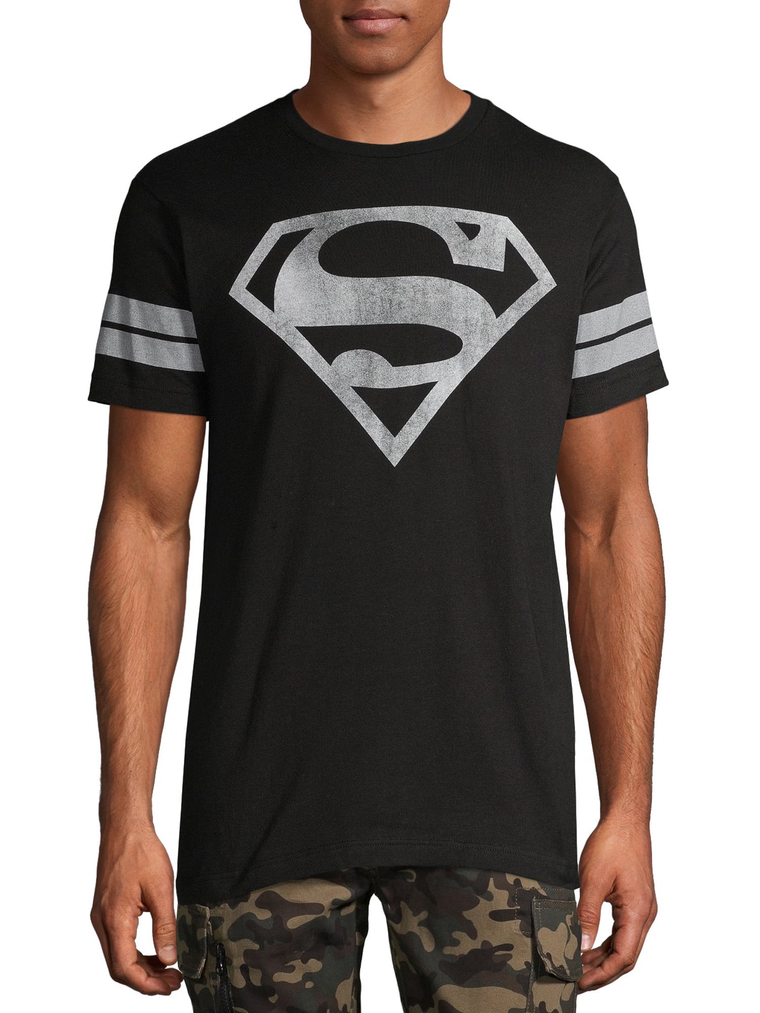 Superman Distressed White Logo T-Shirt Black 
