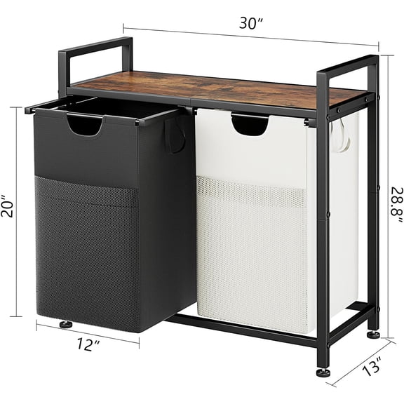 Double Laundry Hamper 112L, Large Laundry Sorter with Removable Bags, Fabric Handles & Top Shelf, Clothes Basket Organizer for Bathroom & Dorm