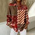 thumbnail image 3 of Women's Christmas Plaid Shirt Long Sleeve Lapel Collar Button Down Cardigan Top Multicolor-12 L, 3 of 8