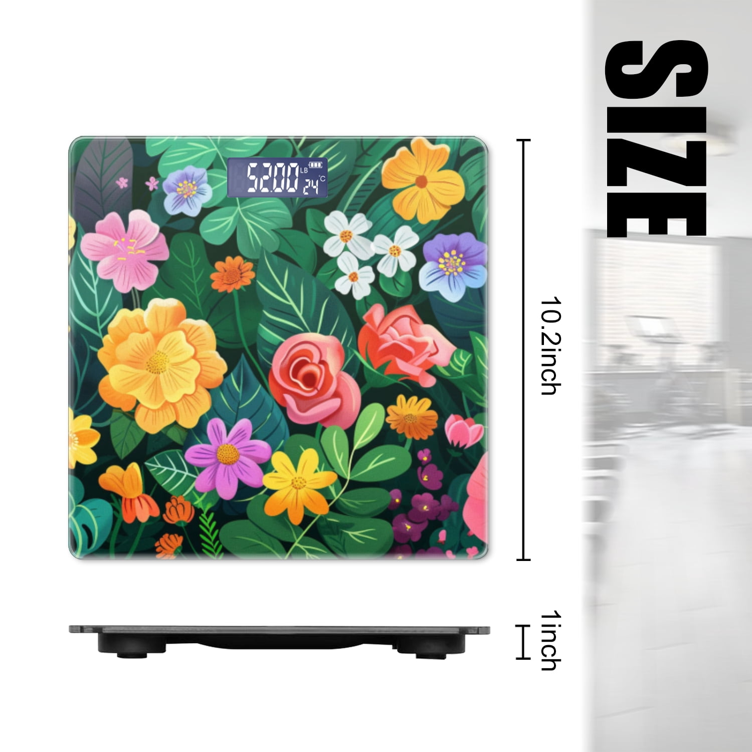 Bathroom Scale, Highly Accurate Digital Body Scale,Precisely Measures Weight up to 400 lbs-Vibrant Vector Illustration Of Various Flowers And Leaves