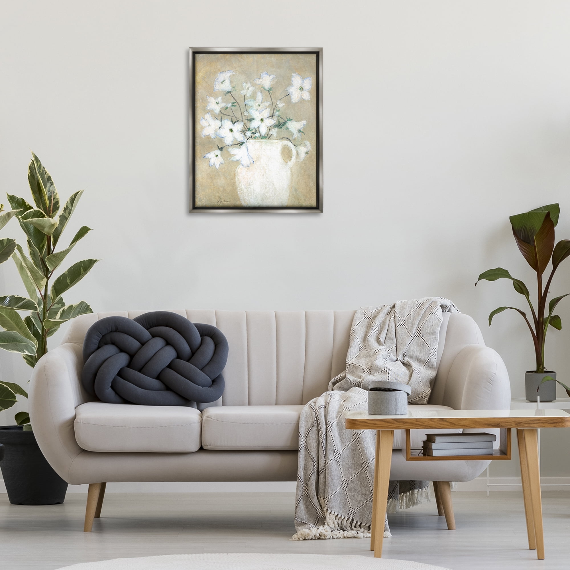 Stupell Industries Beige Rustic Pottery Plants & Flowers Painting Gray Floater Framed Canvas Art Print Wall Art, 25 x 31